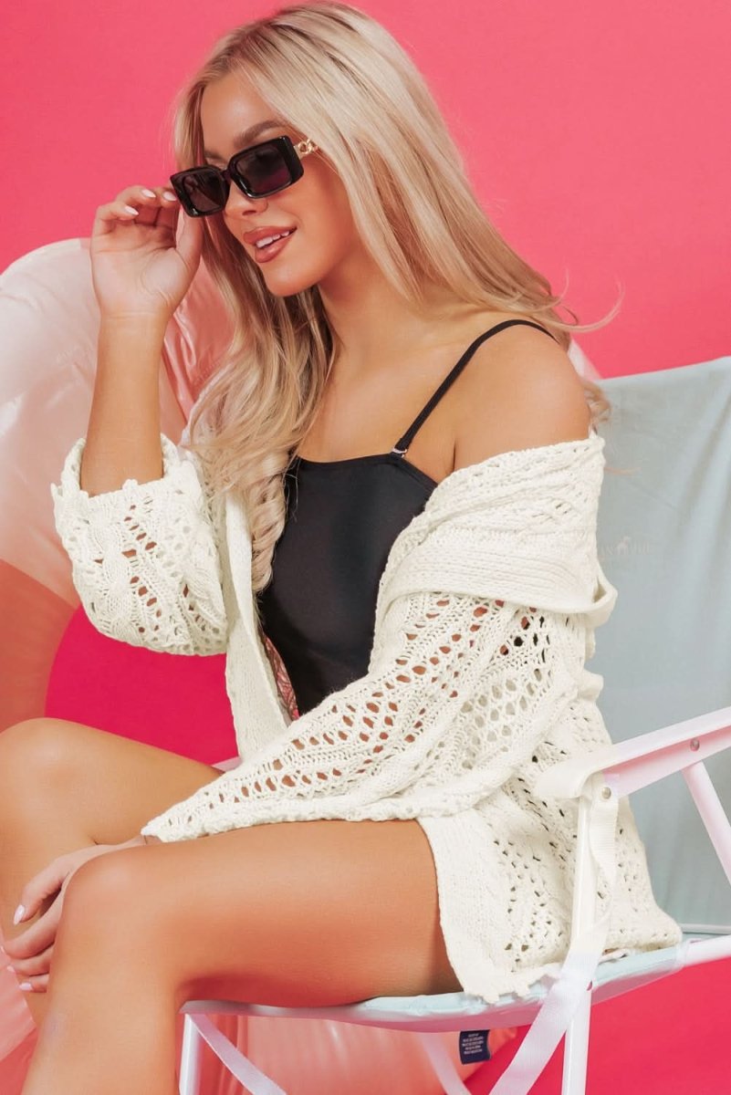 Chic White Knit Hooded Beach Cover-Up for Trendy Summer Style - Love Salve